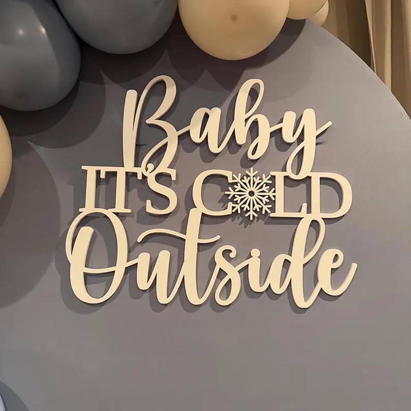 QPARTYFIRE Baby It's Cold Outside Sign for Backdrop,Wooden Baby Shower Sign for Winter Wall Decoration for Gender Reveal Birthday Christmas Party Decorations Supplies(17inch*11.7inch) - Image 5